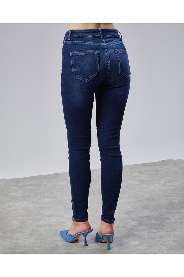 Skinny Likralı Yüksek Bel Paça Fermuar Detaylı Ekstra Esnek Kot Pantolon - 6