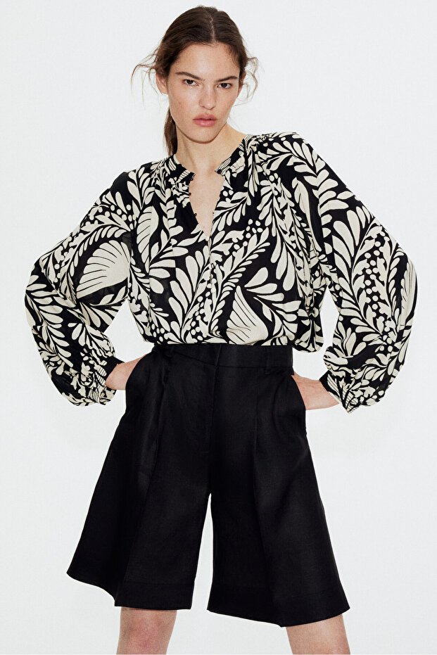 Bant Yakalı Bluz - 1