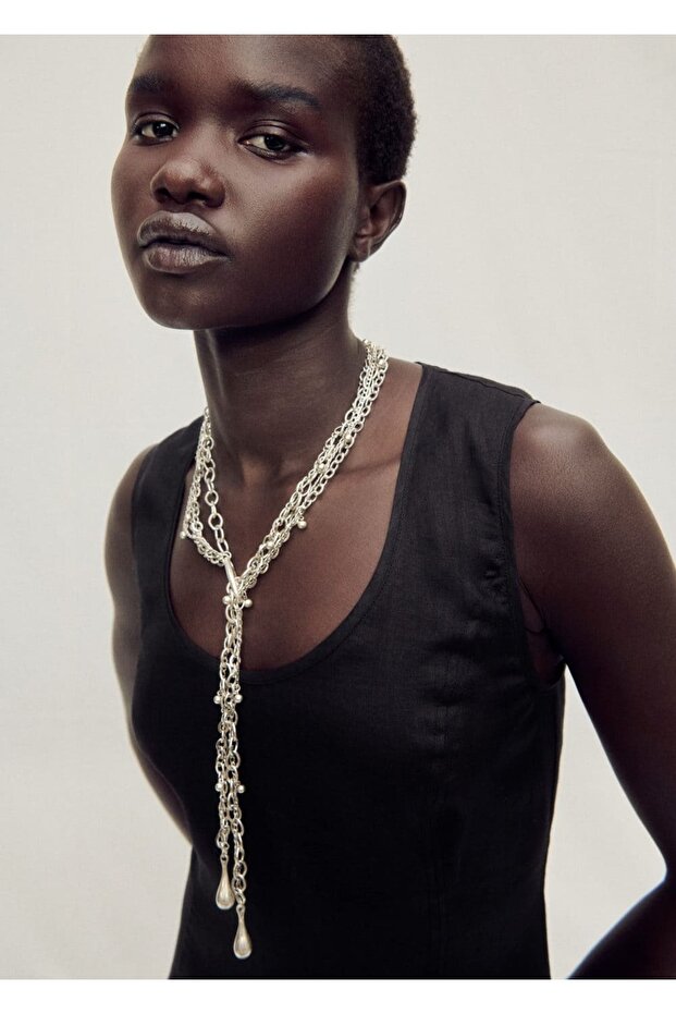 Keten karışımlı volanlı elbise - 8