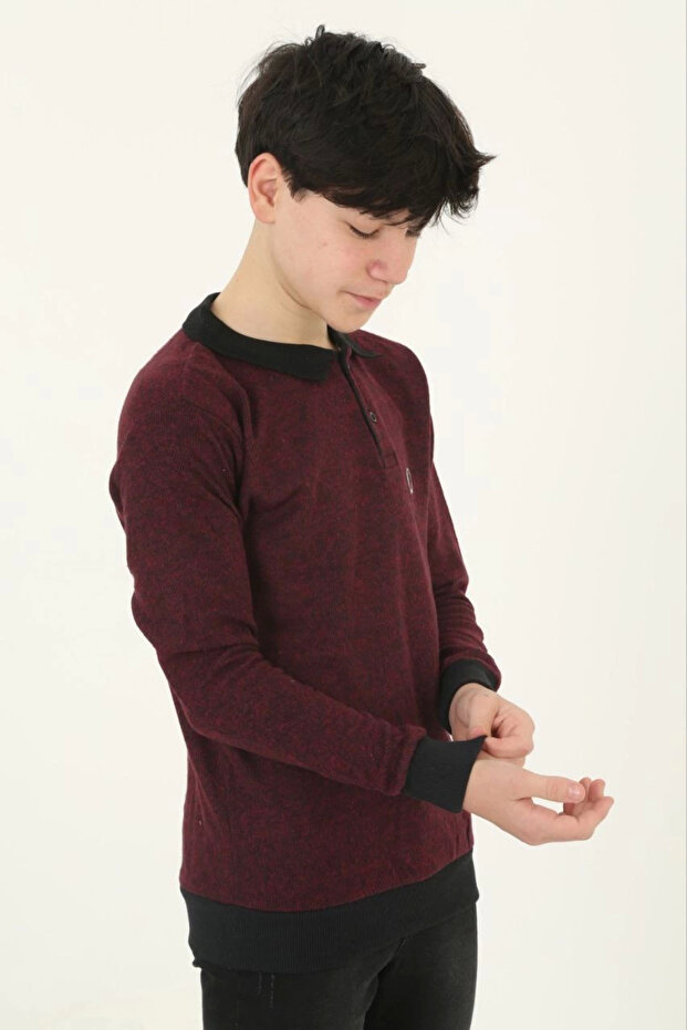Children's Thessaloniki Collar Embroidered Sweater - Red