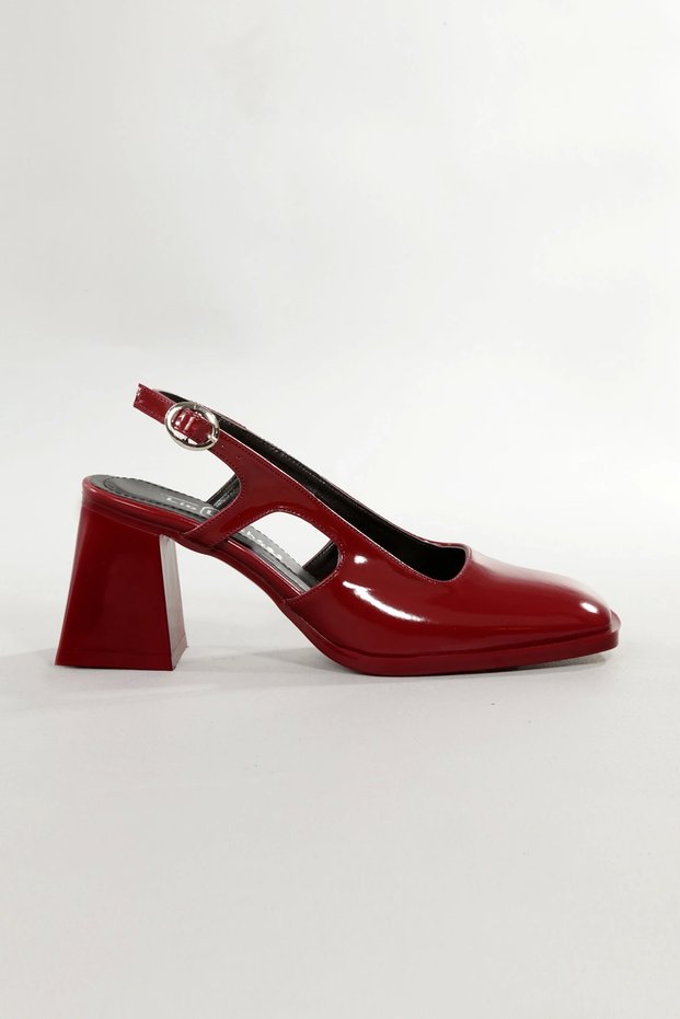 Women's Burgundy Patent Leather Heeled Shoes Square Toe Tpu Sole Kbrdr104