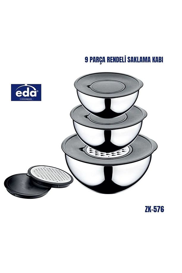 Eda 9 Parça Rendeli Karıştırma, Çırpma Ve Saklama Kabı Seti – 16, 20, 24 Cm, Kapaklı,rende - 3