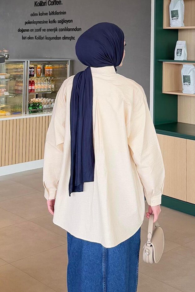 Lena Oversize Gömlek Bej - 4