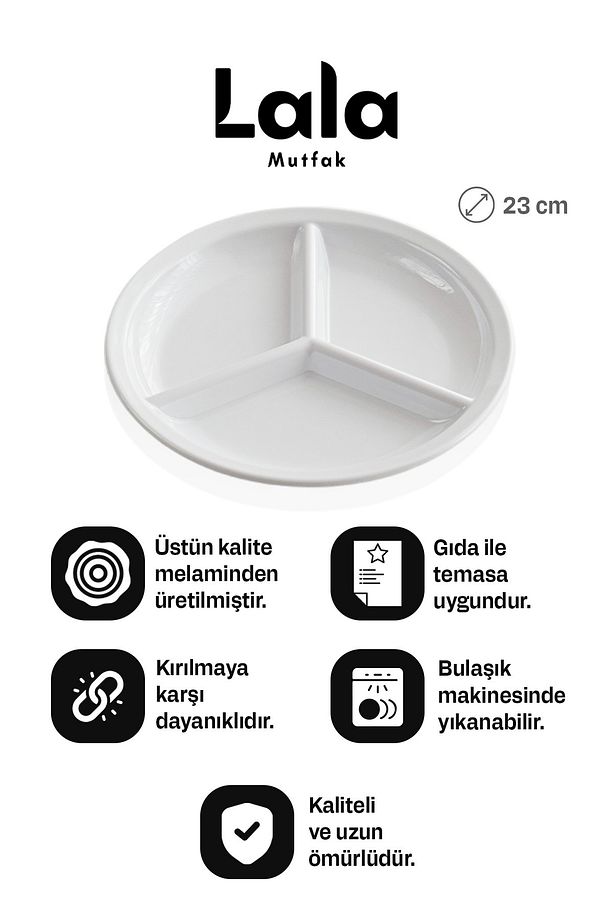 Gözde 3 Bölmeli Servis Tabağı – Kırılmaya Dayanıklı (Ø 23 cm) - 6