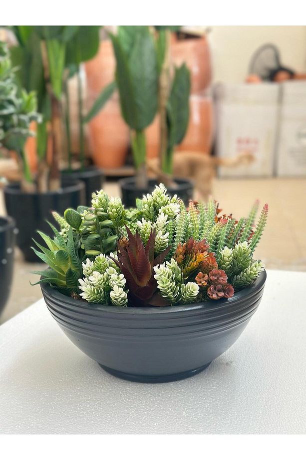Yapay Bitkili Aranjman Saksı Çap: 30cmx Yükseklik: 10cm - 1