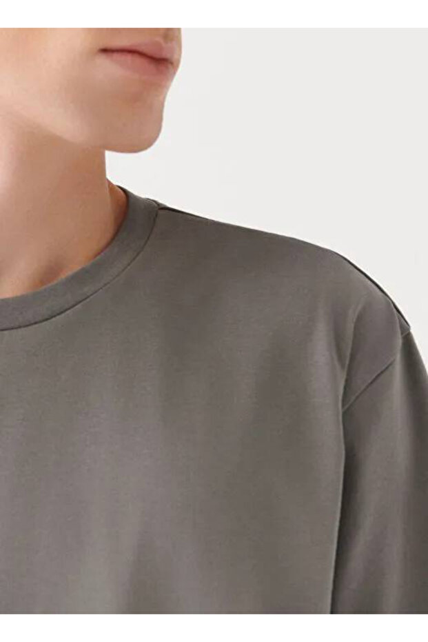 Bisiklet Yaka Gri Basic Tişört - 3