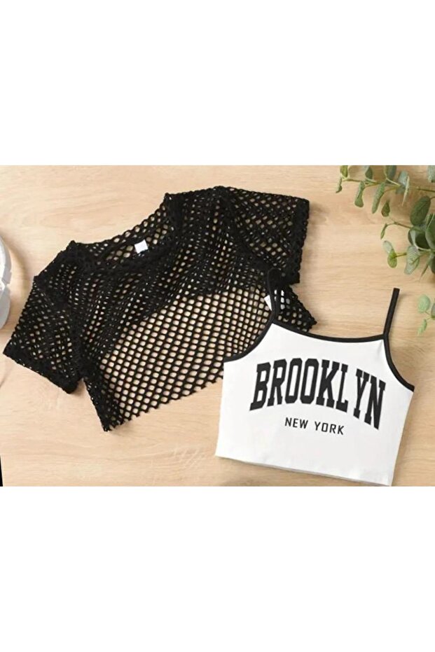Crop Printed Body T-Shirt with Mesh Detail on Top