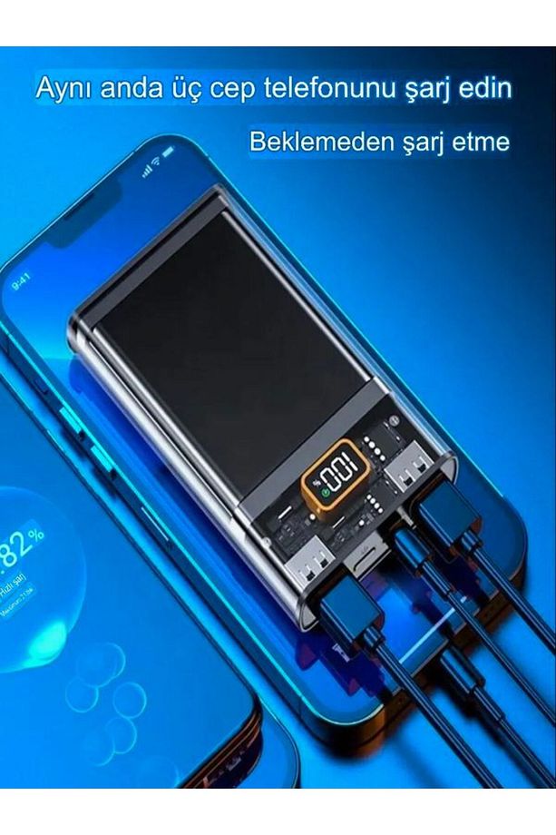 Pw50 Lcd 22.5w Type-c & Lightning Kablolu Hızlı Iphone Şarj Aleti - 10,000mah Taşınabilir Powerbank - 5