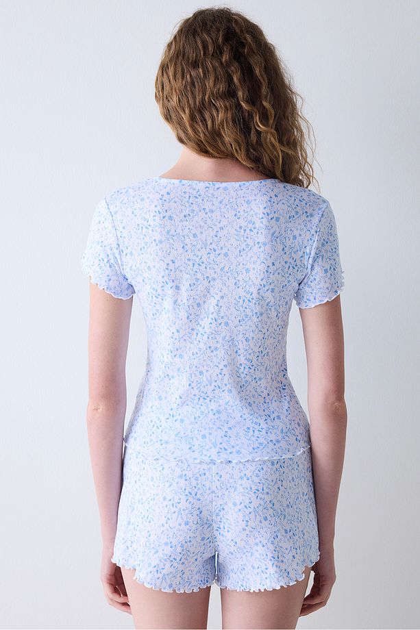 Pamuklu Alice Pointel Mavi Şort Pijama Altı - 4