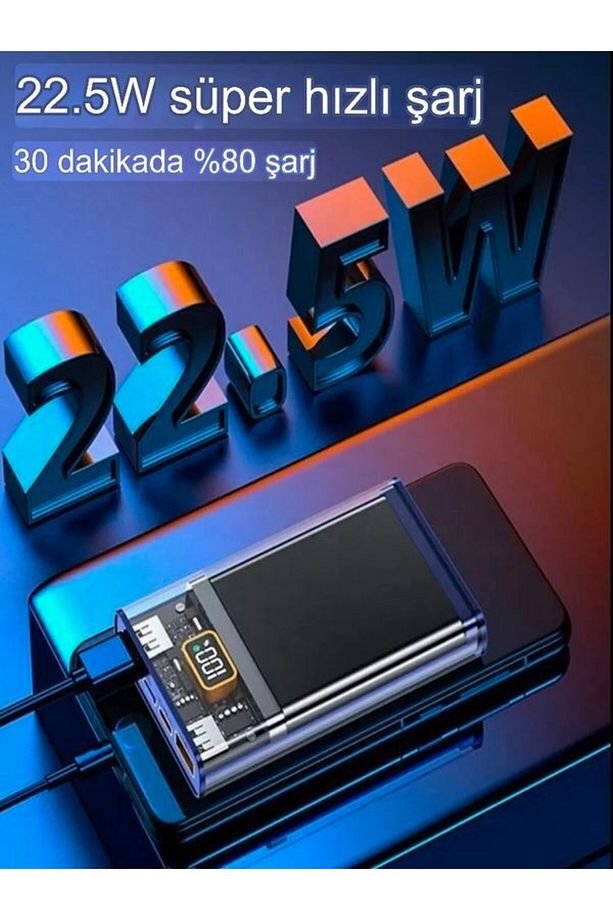 Pw50 Lcd 22.5w Type-c & Lightning Kablolu Hızlı Iphone Şarj Aleti - 10,000mah Taşınabilir Powerbank - 7