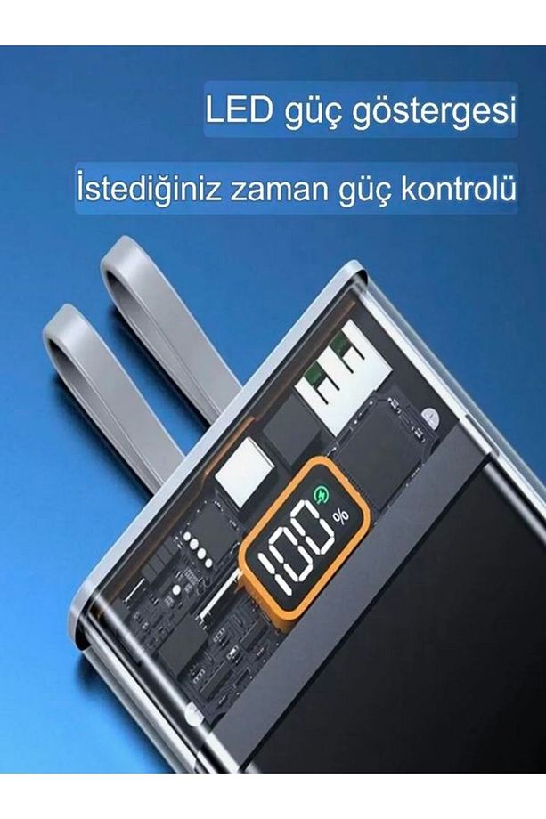 Pw50 Lcd 22.5w Type-c & Lightning Kablolu Hızlı Iphone Şarj Aleti - 10,000mah Taşınabilir Powerbank - 4