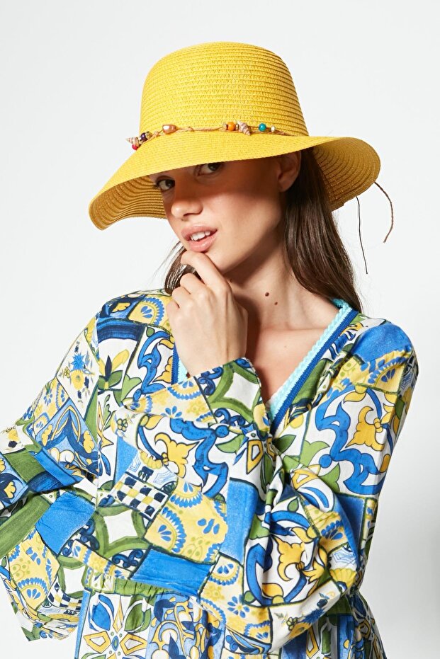 Kapelusz plażowy ze słomy z krótkim rondem Y23730-52 Żółty - 1