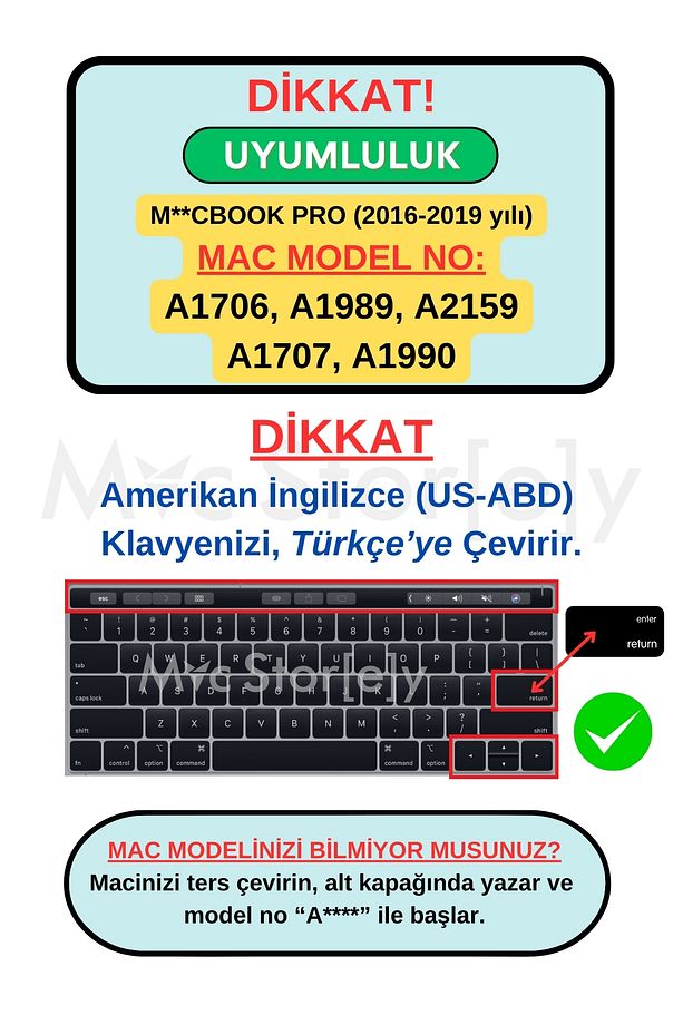 Macbook Pro Kılıf Klavye Koruyucu Türkçe Baskılı (US TO TR) A1706 A1989 A2159 A1707 A1990 Ile Uyumlu - 2
