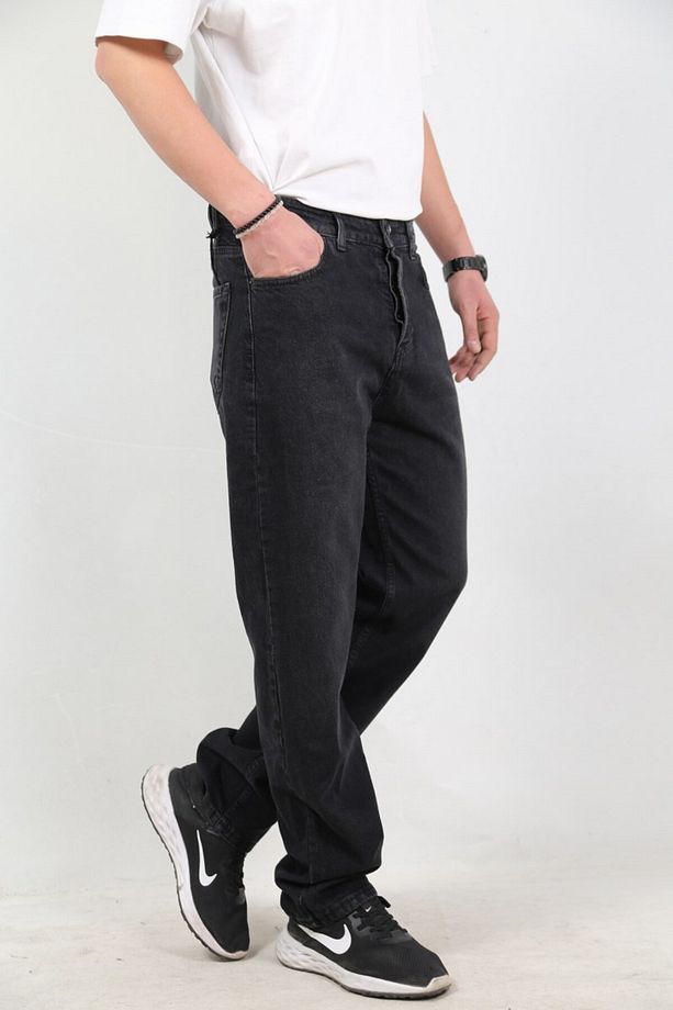 Baggy Regular Düz Bol Paça Erkek Jean Kot Pantolon - 4