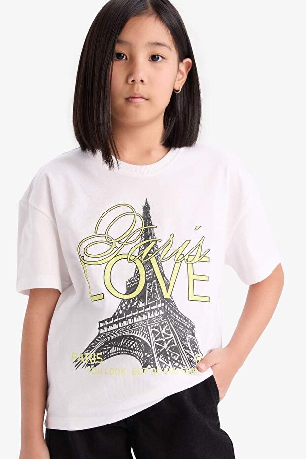 100% Cotton Relax Fit Crew Neck Printed Short Sleeve T-Shirt Girls E0353A825Sm