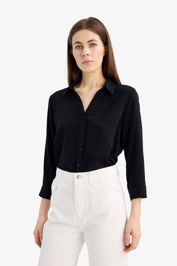 Regular Fit Basic Düz Uzun Kollu Siyah Gömlek K4655az25sp - 3