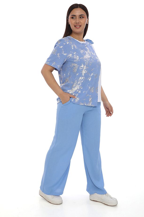 Kadın Özel Baskılı Keten Takım Tshirt Pantolon - 6