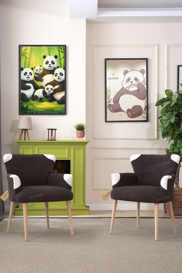 2li Panda Berjer Set Tekli Koltuk Genç Odası, Çocuk Odası, Ofis, Bekleme, Çay Seti - 3