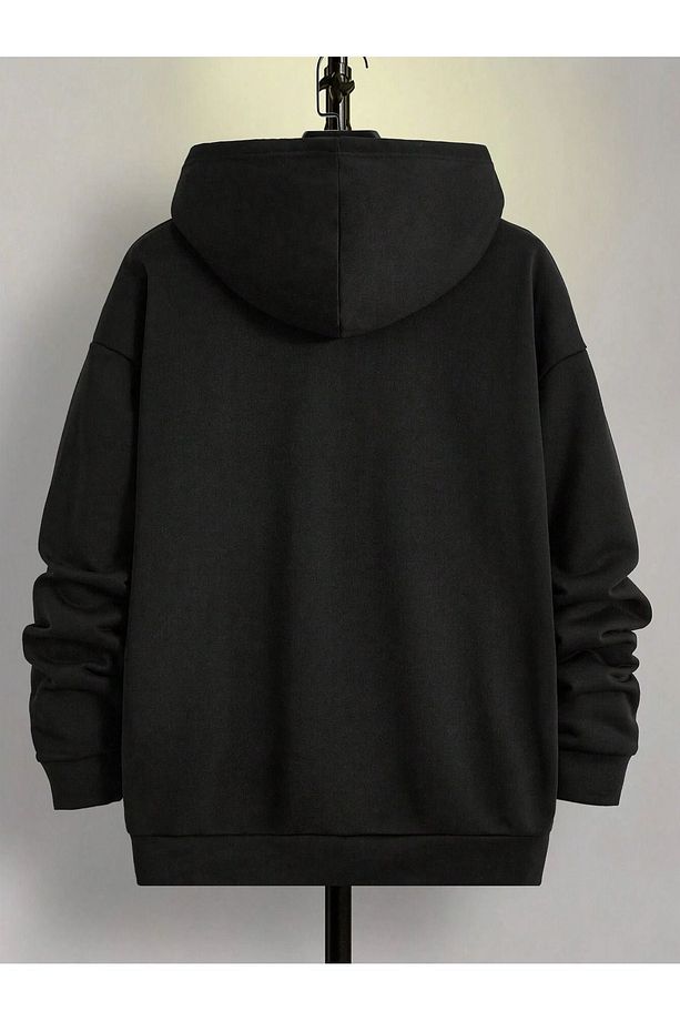 Nasa Yazılı Fermuarlı Hırka Sweatshirt - Siyah Baskılı Oversize Kışlık Kalın Kapüşonlu - 2