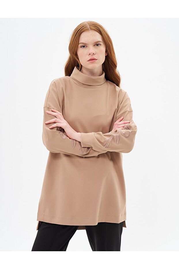 Nakış İşlemeli Sweatshirt Bej - 2