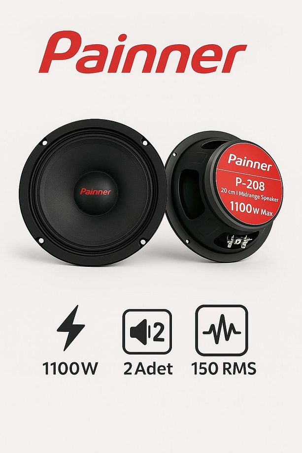 P-208 1100 Watt 150 Rms 20 Cm Midrange Oto Hoparlör 2 Adet Amfi Uyumlu - 1
