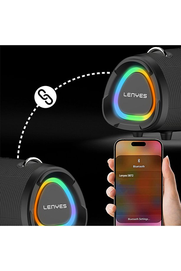 S872 RGB Işıklı Taşınabilir Çift Mikrofonlu TWS Bluetooth Speaker Hoparlör v5.3 Siyah - 3