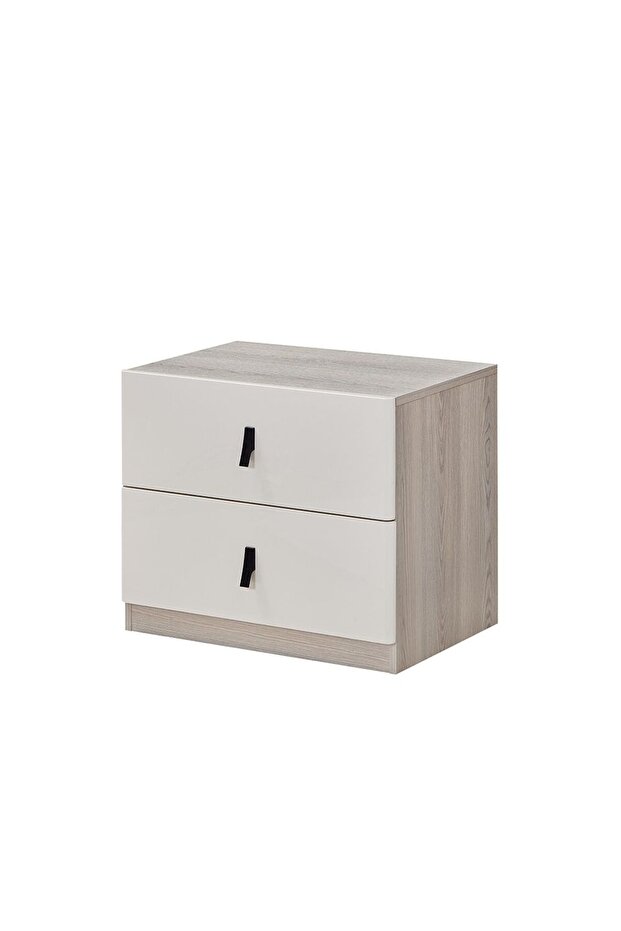 Trevor 2 Drawer Night Stand Multifunctional Bed Side Table - Beige / L. Grey L60xW42xH52cm