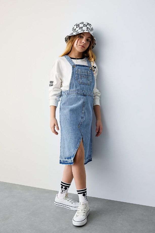 Kız Çocuk Yırtmaçlı Salopet Jean Elbise C0519a824sp - 2