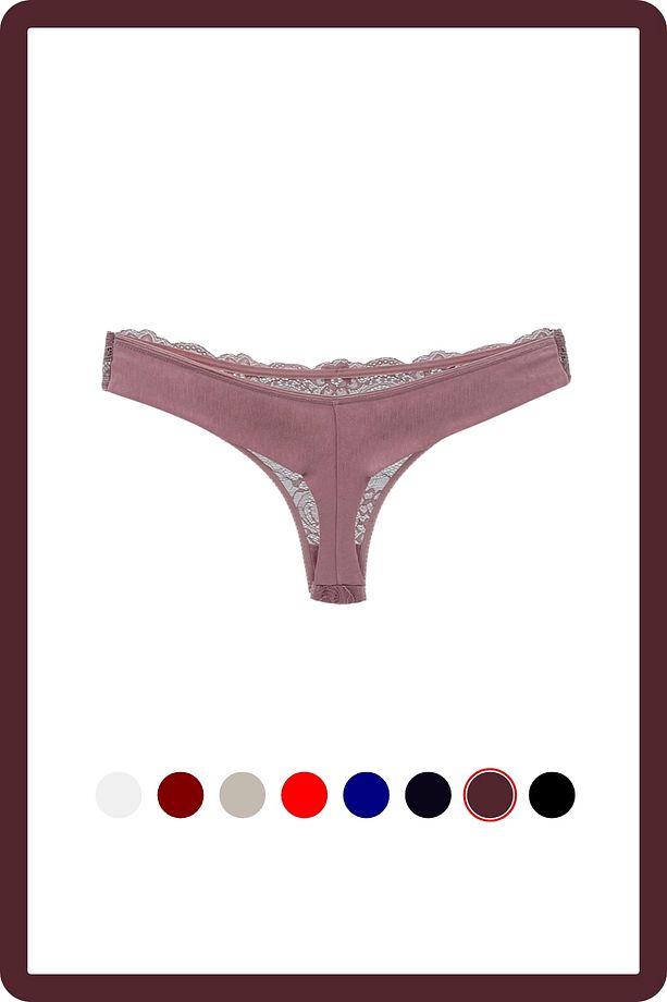 Masara Model Yarım Dantelli Esnek Ve Yumuşak Desenli String Model Külot Pastel Pembe Renk - 3