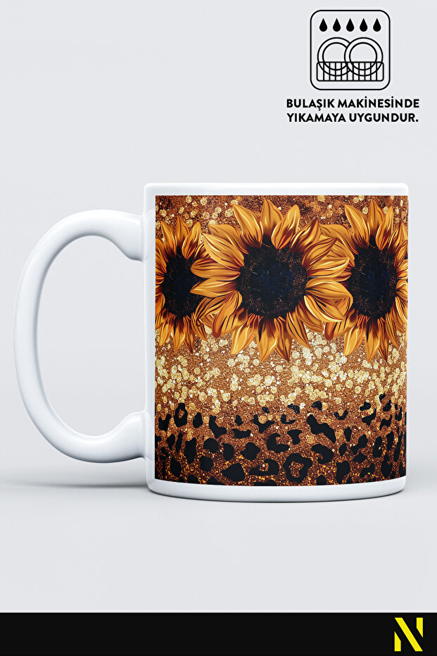 Sunflower Leopard Patterned Colorful Mug – 330 ml Mug |   Stylish and Durable Design - 2