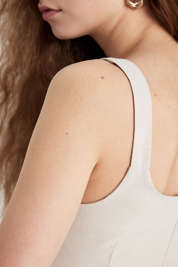 Bodycon Vücudu Saran Basic Düz Kare Yaka Askılı Maxi Elbise C5027ax24sp - 4
