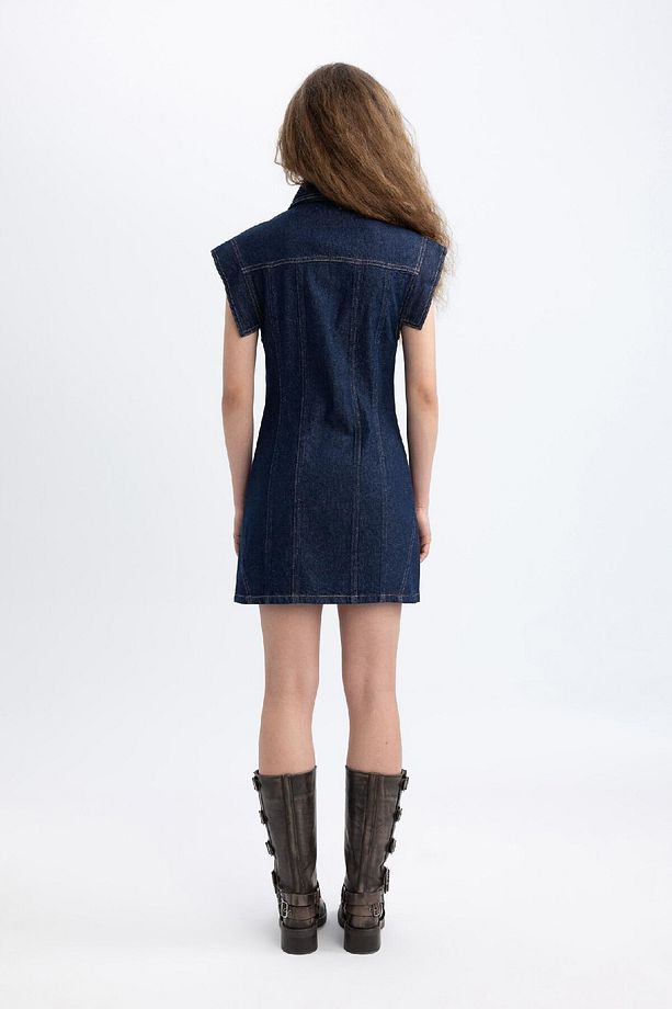 Kısa Kollu Mini Jean Elbise C5643ax24sp - 6