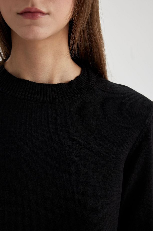 Regular Fit Bisiklet Yaka Yırtmaçlı Basic Düz Triko Kazak Tunik H3431az24au - 5