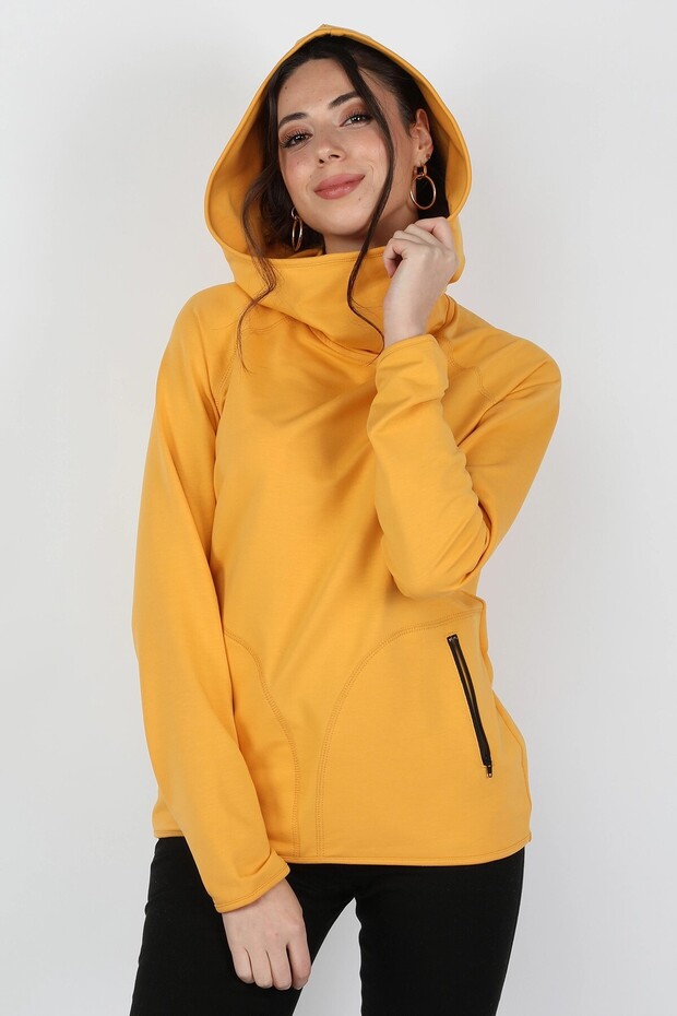 Kadın Kapüşonlu Sweatshirt Hardal - 2
