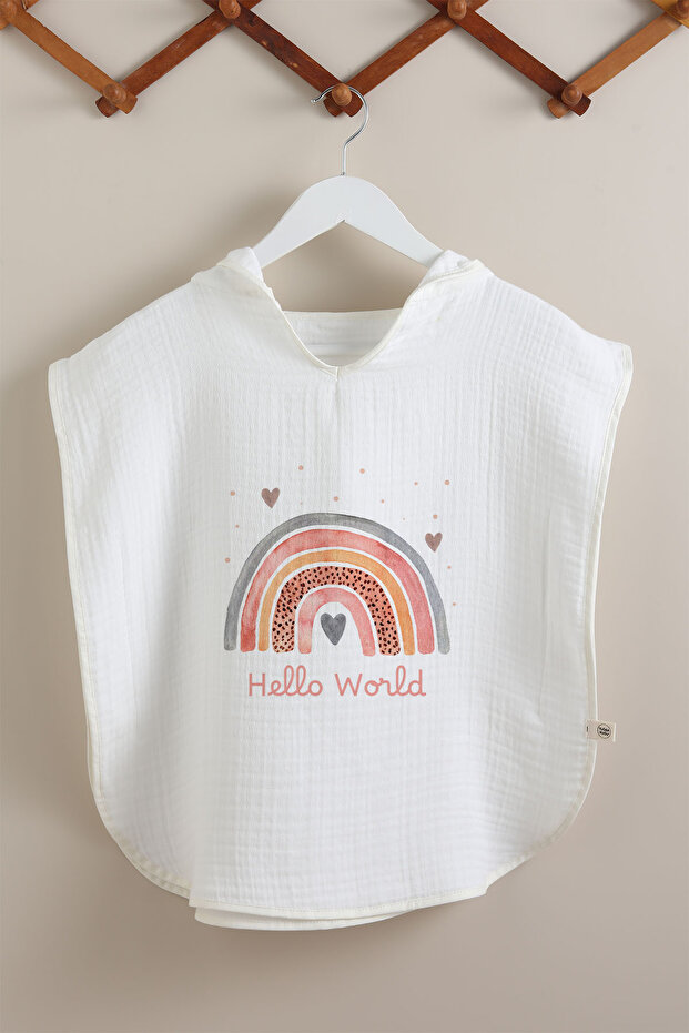 4 Layer Muslin Poncho - for Baby Series - Salmon Rainbow