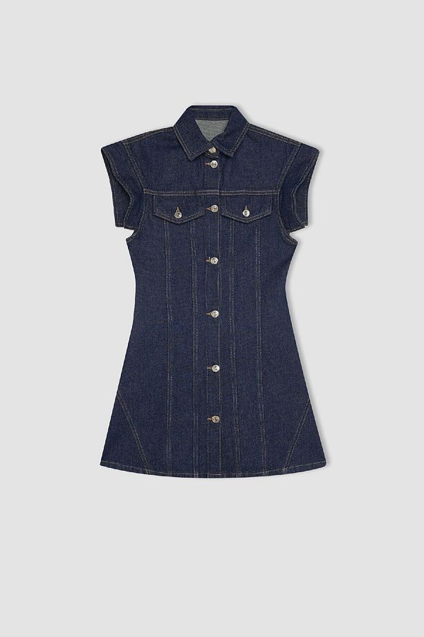Kısa Kollu Mini Jean Elbise C5643ax24sp - 8