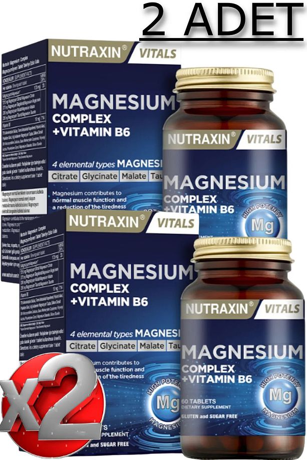 2 Adet Magnezyum Complex - (Bisiglinat - Taurat - Malat - Sitrat - B6) 60 Adet Tablet 125 Mg - 1