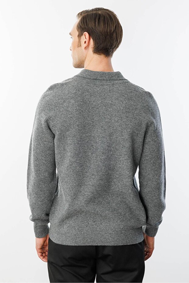 Men's Polo Neck Basic Wool Sweater - 4