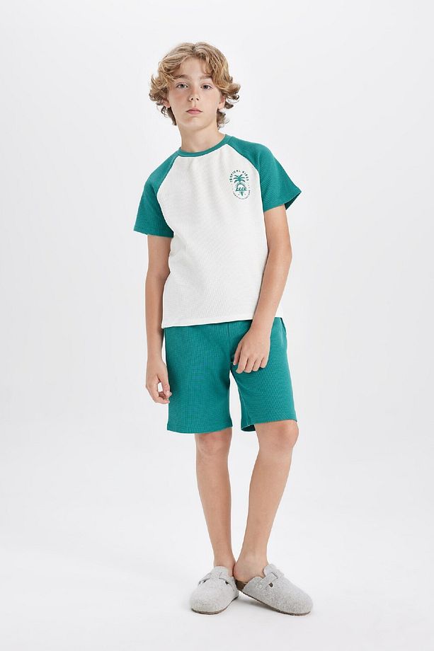 Erkek Çocuk Waffle Pijama Takımı Baskılı Kısa Kollu Üst Şort C5501a824sm - 1