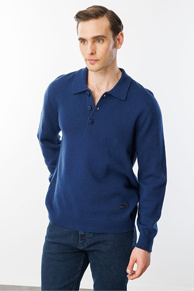 Men's Polo Neck Basic Wool Sweater - 3