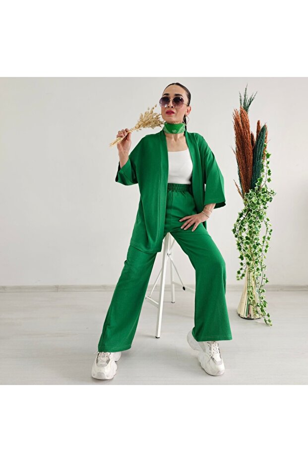 Spider Fabric Wide Leg Double Kimono Set