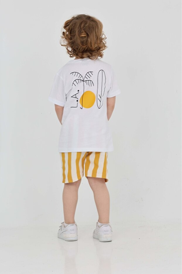 Unisex Model Surf Patterned Orange Color Summer Top and Bottom Set - 2