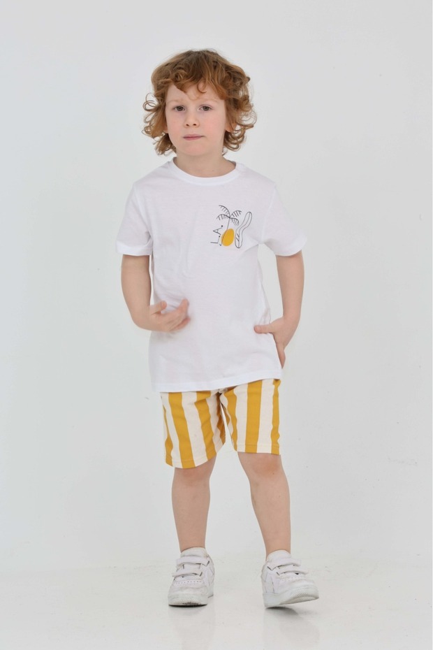 Unisex Model Surf Patterned Orange Color Summer Top and Bottom Set - 5