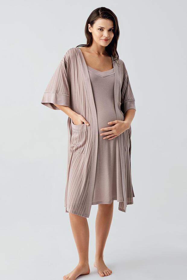 Strappy Flexible Viscous Maternity Dressing Gown Nightgown Set