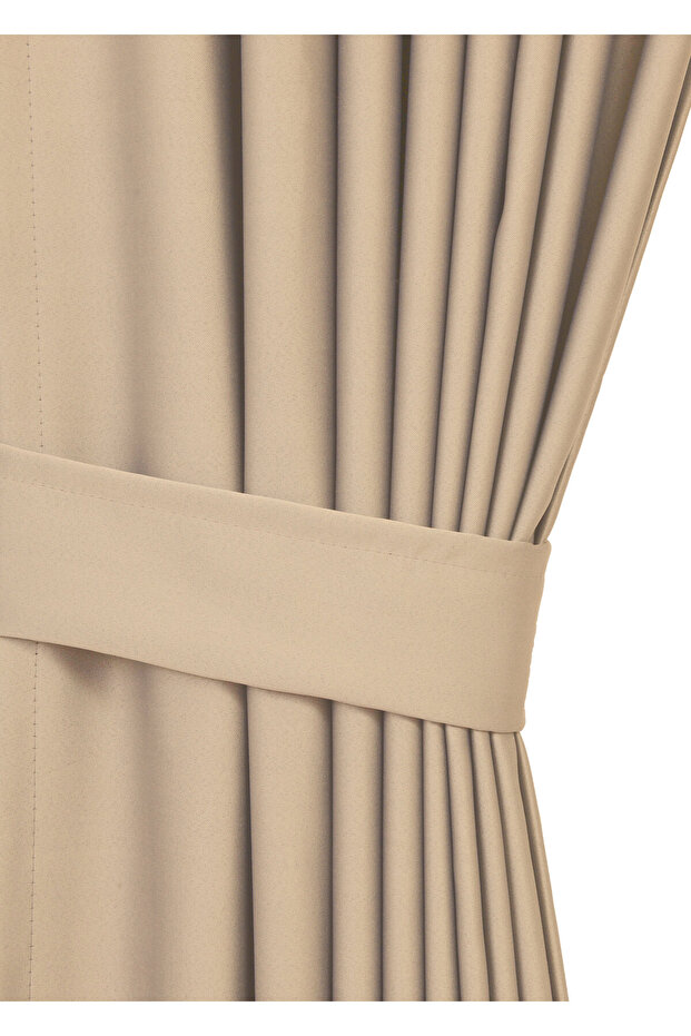 Blackout Lightproof Background Curtain High Quality Blackout Sunshade with Extrafoam Without Pleats (Bej) - 3