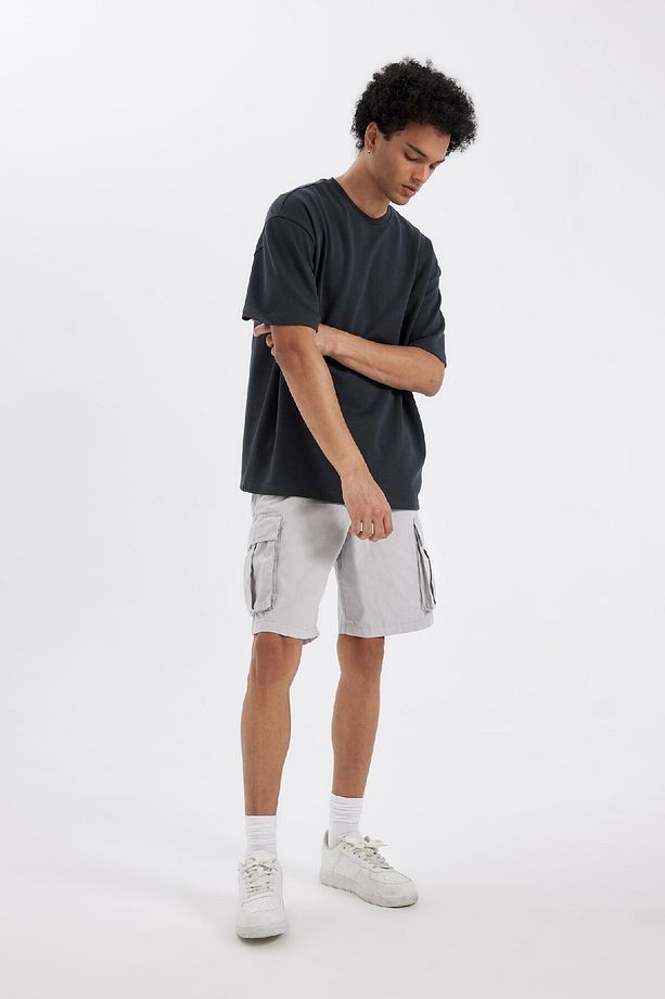 Relax Fit Düz Paça Gabardin Kargo Bermuda Şort C5400ax24sm - 3