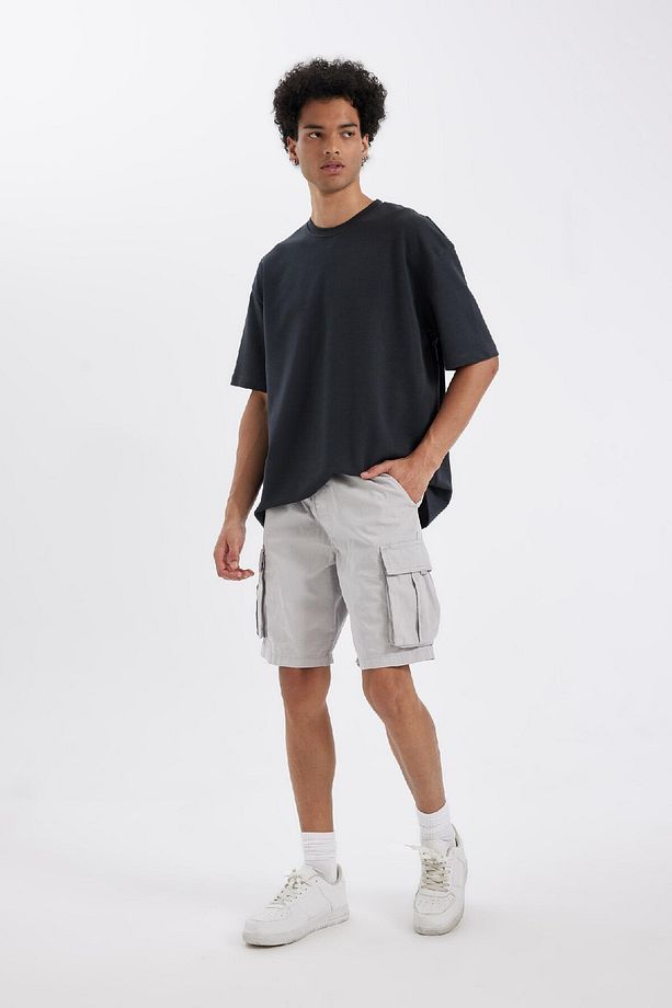 Relax Fit Düz Paça Gabardin Kargo Bermuda Şort C5400ax24sm - 1