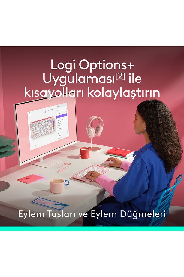 POP ICON Kablosuz Bluetooth Sessiz Türkçe Q Klavye ve Mouse Seti - Pembe 920-013077 - 6