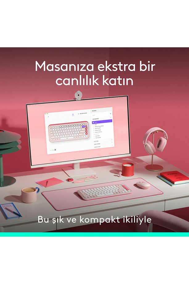 POP ICON Kablosuz Bluetooth Sessiz Türkçe Q Klavye ve Mouse Seti - Pembe 920-013077 - 4