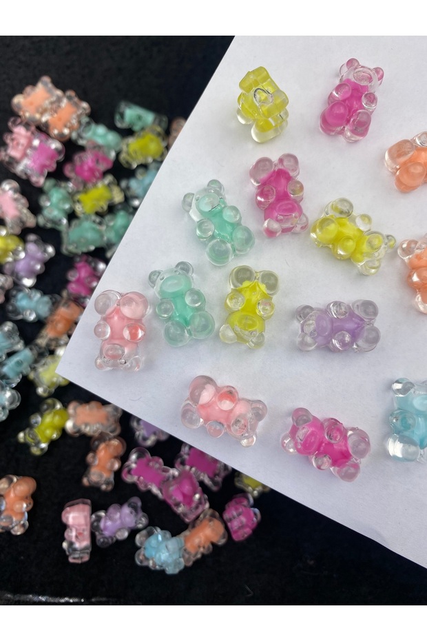 25 Pieces Transparent Mixed Color Acrylic Jelly Beans with Beads Inside, Teddy Bear Beads, Jewelry Making Beads
